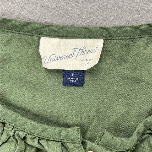 Olive Green Cotton Peasant Blouse Boho Cottagecore Top Women’s Large Minimalist - Picture 3 of 12